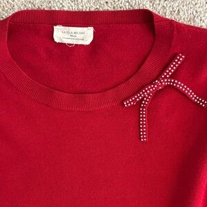 Elegant Red Long Sleeve Women's Top with Bow Accent